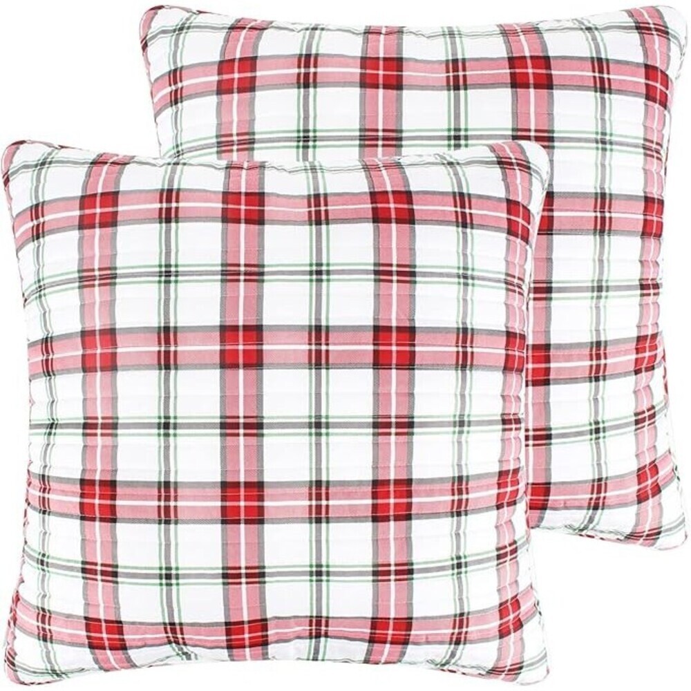Levtex Home Meowy Christmas Sham Set Euro White Plaid Reversible 2-Piece BED6
